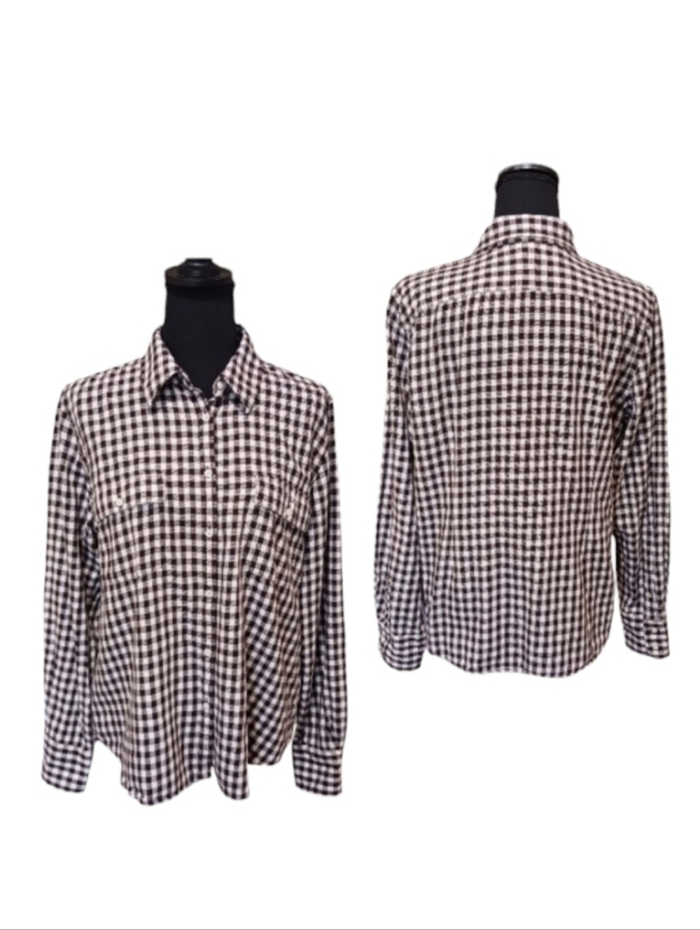 Lauren Ralph Lauren Gingham Check Lightweight Flannel Blouse Equestrian